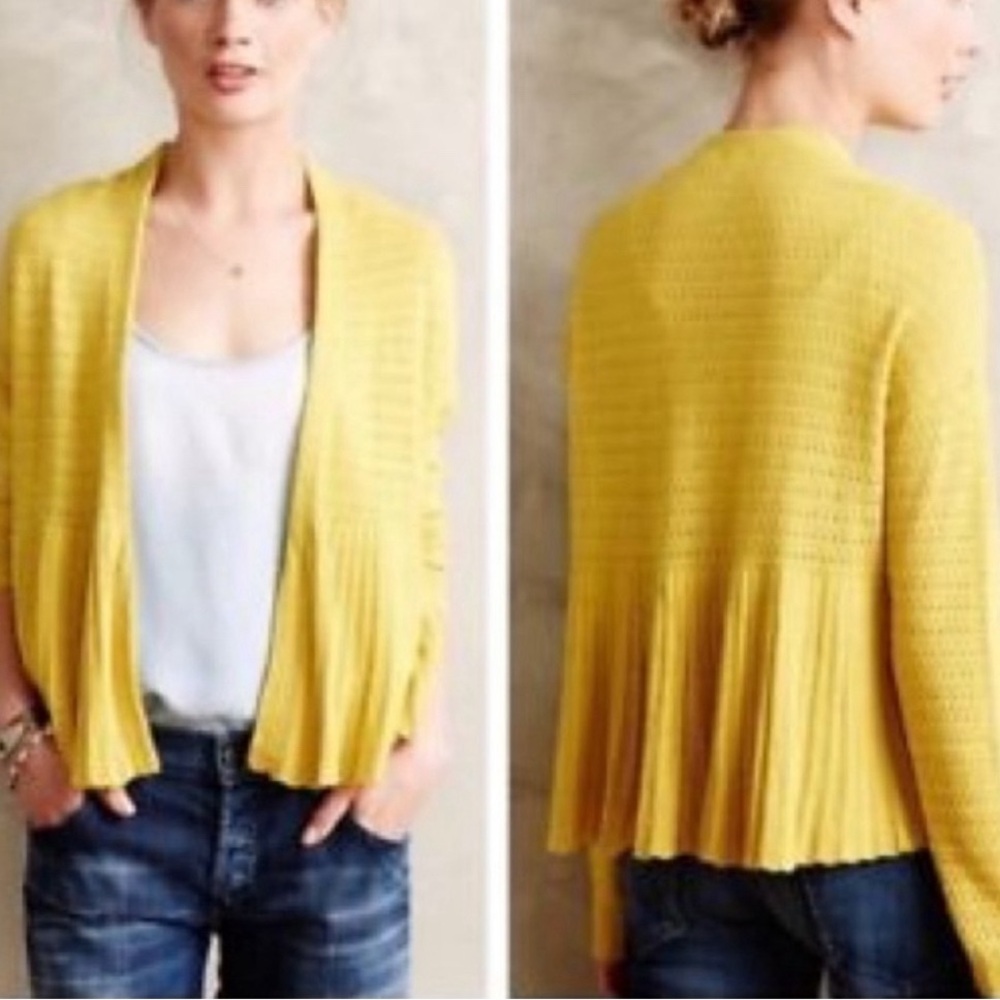 Moth Anthropologie Sweater large Yellow Cardigan Open Front Lightweight Womens